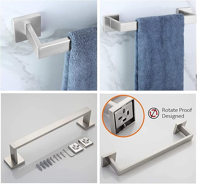 12 Inch Towel Bar for Bathrooms 12/16/20/24/28/32/36 Inch Stainless Steel 304 Brushed Nickel Towel Holder Modern Square Towel Rod Rustproof Wall Mount (1, Brushed Nickel, 12 Inch)