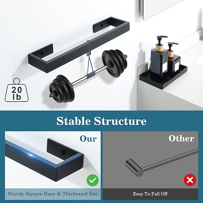 Towel Rack for Bathroom Wall Mount, 15.75" SUS304 Stainless Steel Rustproof Towel Bar, Matte Black Towel Holder for Bathroom Laundry Room Hotel Modern Home Decor