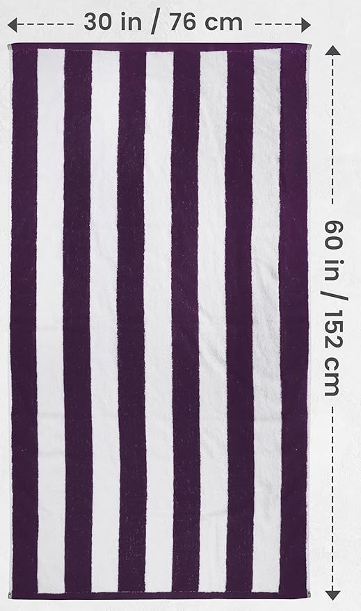 Utopia Towels [4 Pack Cabana Stripe Beach Towel, (30 x 60 Inches) Oversized 100% Ring Spun Cotton Pool Towels, Highly Absorbent Quick Dry Bath Towels for Bathroom, and Swim Towel (Plum)