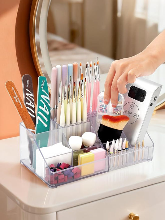 LIARTY Nail Drill Holder: Acrylic Nail Drill Bits Holder Makeup Organizer Case for Brush - Beauty Cosmetic Storage Box for Dresser Countertop and Bathroom Vanity