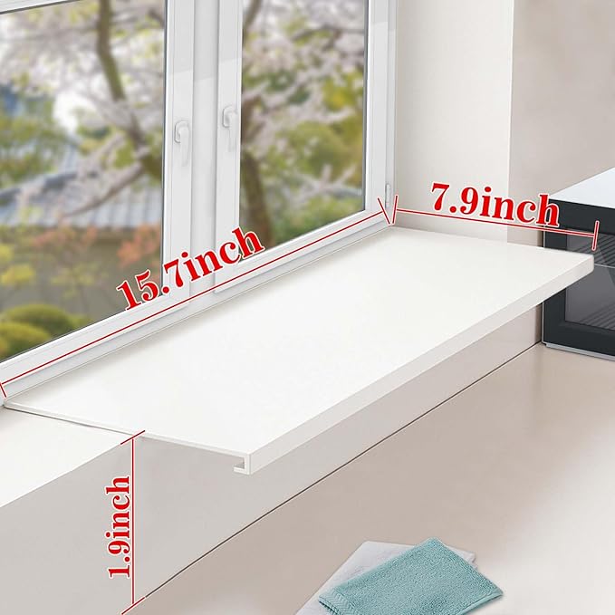 Window Sill Extender Plate, Carbon Steel Storage Shelf, 15.8x7.9in Countertop Extension Board with Magnetic Base, No Punching, for Kitchen Office Bathroom White