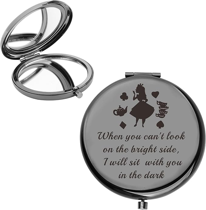 AKTAP Fairy Tale Gifts Princess Fans Compact Mirror I Will Sit with You in The Dark Makeup Mirror for Women (A Princess Black Mirror)
