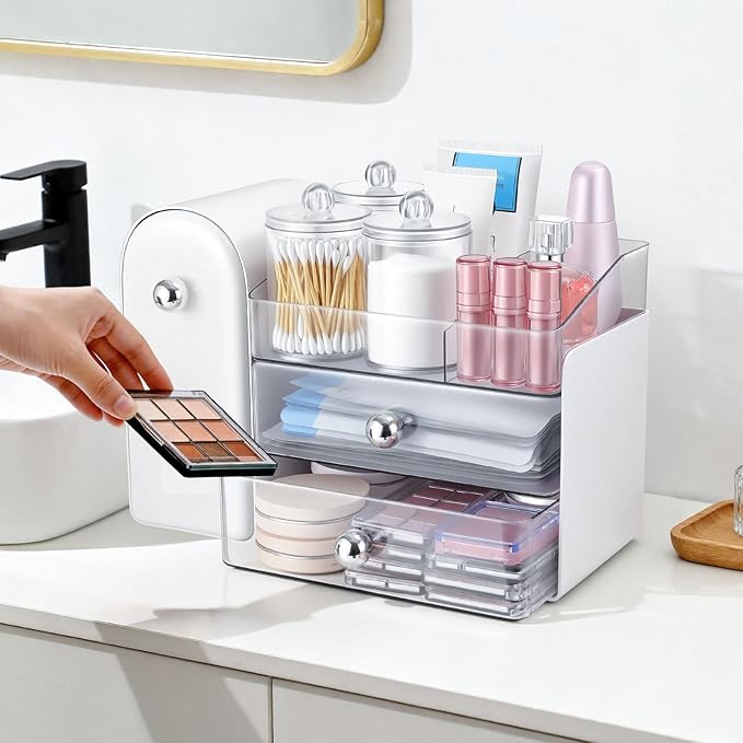 Makeup Organizer,Vanity Organizer with Makeup Brush Holder,Large Skincare Organizers and Bathroom Countertop Organizer,Storage Lipstick,Perfume,Nail Polish,Beauty,Mothers Day Gifts for Women