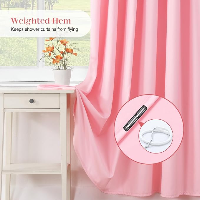 Pink Ruffle Shower Curtain with Small Holes, Girls Women Fabric Shower Curtain with Delicate Handcrafted Ruffles, Waterproof Ruched Farmhouse Decorative Bathroom Curtain, 72" W x 72" H