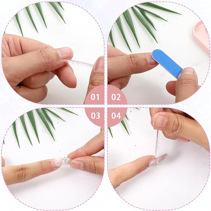 40 Pcs Press On Nail Packaging Box, 3 x 3 x 0.63 Inch Acrylic Nails Display Case with 60 Pcs Adhesive Double Sided Tape, Frosted Strip, Peritectic Rod Fake Nails Storage Case for Nail Salon