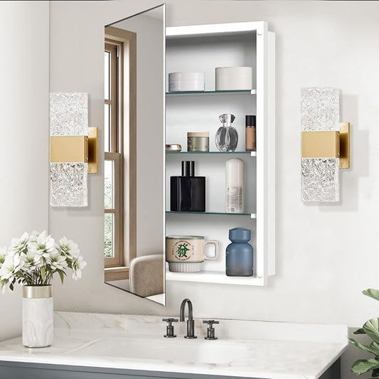 Bathroom Medicine Cabinet with 16x20 in Rectangular Beveled Frameless Mirror,Wall Mounted Mirror Cabinet for Bathroom Toilet Kitchen,Recess or Surface Mount