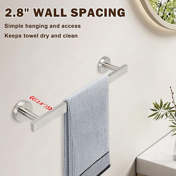Bath Towel Bar, SUS 304 Stainless Steel Towel Rack Holder Wall Mounted, Modern Shower Rod for Bathroom Kitchen Home Decor, 16 Inch (Brushed Nickel)