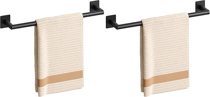 USHOWER Matte Black Towel Bar, 18 Inch Towel Racks for Bathroom Wall Mounted, Heavy Duty Stainless Steel Towel Holder, Easy Installation (Total Length 20 Inch) (Pack of 2)