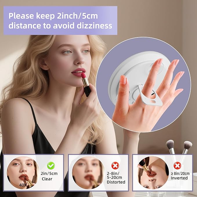 40X Magnifying Makeup Mirror, 5inch Handheld Travel Magnifying Mirror, Powerful 40x Magnification with 3 Suction Cups Easy Mounting, Makeup Magnification 40X for Men/Women Detail Work Essential