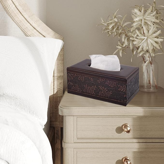 Antique PU Leather Tissue Box Holder Cover Rectangular Napkin Case Dispenser,Home Office Car Tissue Holder with Magnetic Bottom,Facial Tissue Organizer (Retro)