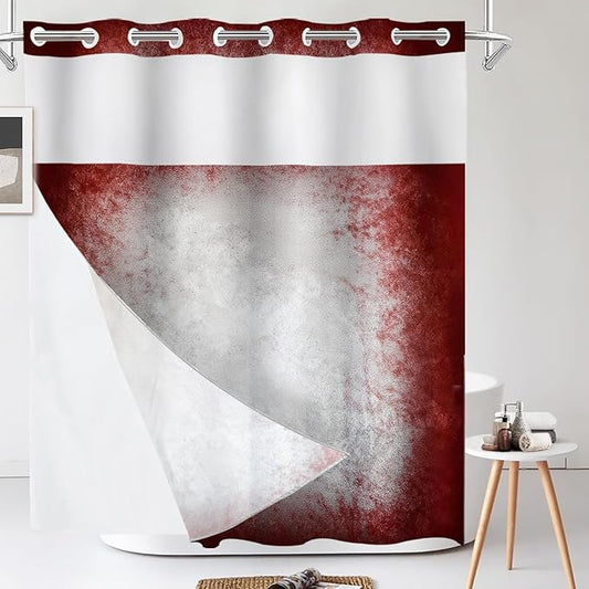 Shrahala Grey Abstract Tie Dye No Hooks Shower Curtain with Snap in Liner Set, Dark Red Modern Abstract Art Maroon Bathroom Décor Polyester Fiber Waterproof for Stall Bathtubs 71 X 86 in