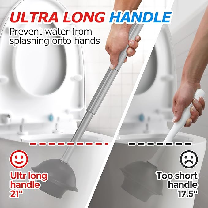 FORASTO 2 in 1 Toilet Plunger and Brush Set,Extended Handle Plunger,Toilet Bowl Brush Plunger Set,Bathroom Cleaning Tools,Cleaning Brush,Toilet Brush Plunger Combo,Charcoal Gray???20.8inch???