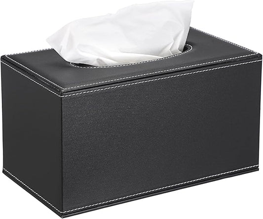 Sumnacon Tissue Box Cover Rectangle Leather Tissue Box with Magnetic Bottom,PU Tissue Box Holder Decorative Black Tissue Cover for Bathroom Toilet Bedroom Kitchen Office Table Desk, Large