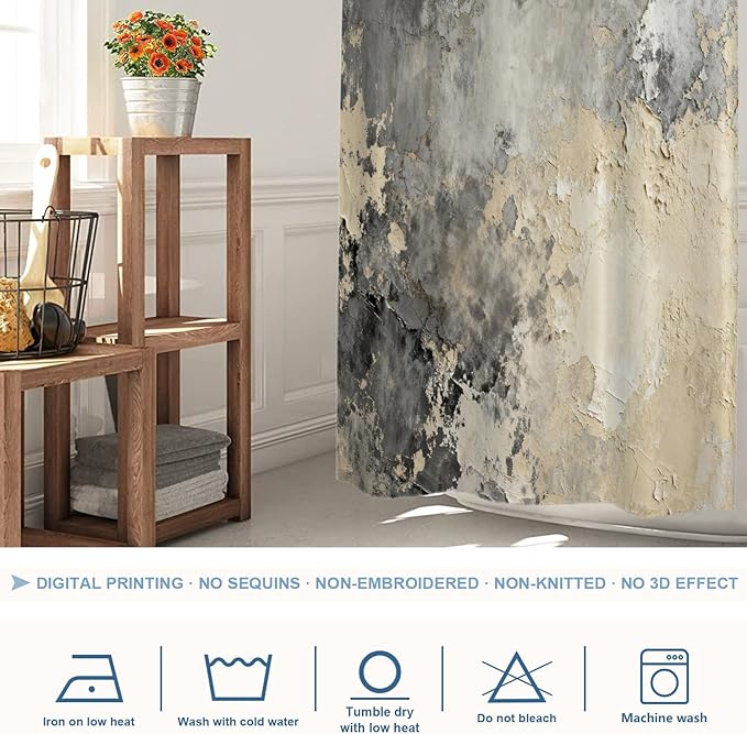 Shrahala Taupe Squares Texture Decorative Shower Curtain, Grey and Beige Art Painting Bathroom Décor Polyester Fiber Waterproof with Plastic Rings for Shower Stall Bathtubs 72 X 36 in