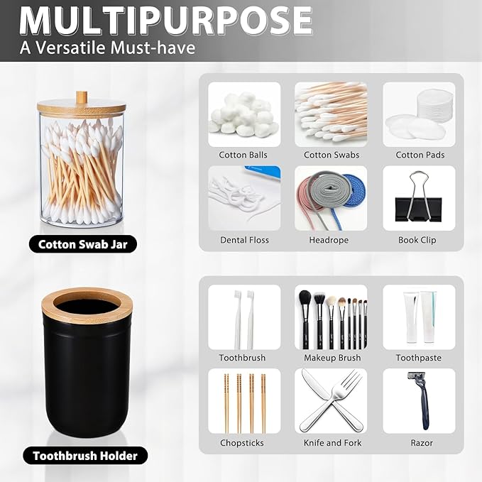 iMucci Bathroom Accessories Set 5Piece Black Bathroom Sets, Toothbrush Holder, Toothbrush Cup, Lotion Soap Dispenser, Soap Dish and Qtip Holder Bathroom Decor