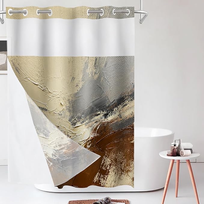 Shrahala Multicolored Modern Abstract No Hooks Shower Curtain with Snap in Liner Set, Artists Oil Paints Closeup Bathroom Décor Polyester Fiber Waterproof for Stall Bathtubs 54 X 80 in