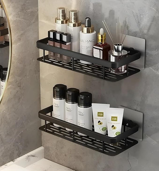Fadflurry® Self-Adhesive Multipurpose Wall Mounted Bathroom Shelf and Rack for Bathroom and Kitchen, Space Saving Bathroom Organizer Shelf, Punch Free Wall Shelves, Wall Stand (Black Pack of 1)