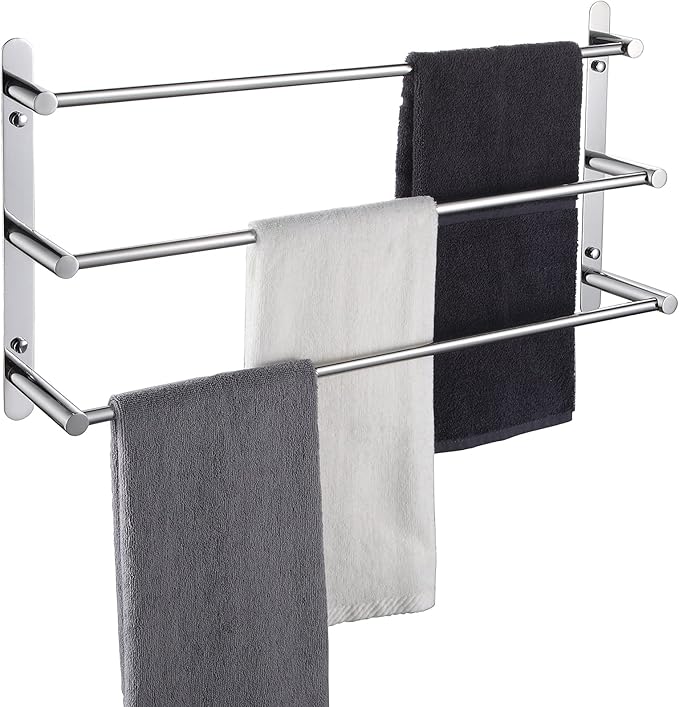 KOKOSIRI Bath Towel Bars Bathroom 3-Tiers Ladder Towel Rails Wall Mounted Towels Shelves Rack Stainless Steel, Polished Chrome, B5002CH-L24