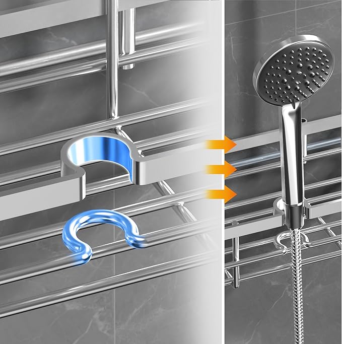 KEGII Hanging Shower Organizer - Shower Rack Hanging Rustproof, Shower Chair Caddy with Shower Head Holder for Post-Surgery Patient/Elderly User, Hanging Shower Basket on Bath Seat