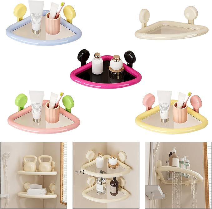 Suction Cup Corner Shelf Bathroom Shelf No Drilling Space Saving Waterproof ABS