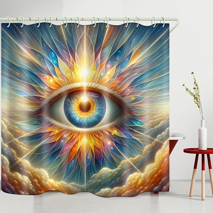 Bright Fabric Shower Curtains, God's Eye Theme Design Art Shower Curtains, Bathroom Decor Set, 12 Shower Curtain Hooks (72 "Wx72 L) Inch Waterproof Shower Curtain.
