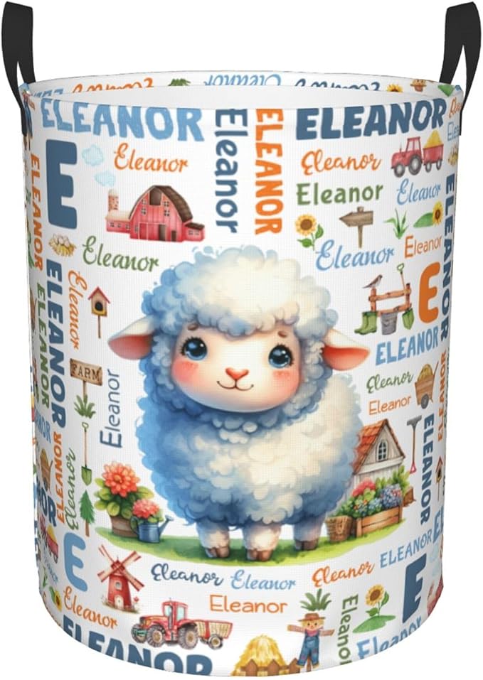 Personalized Farm Sheep Laundry Basket For Baby Kids Boys Girls Adult Custom Hamper Basket With Name For Bathroom Bedrooms Collapsible Baby Laundry Basket, Dirty Clothes Hamper With Handles