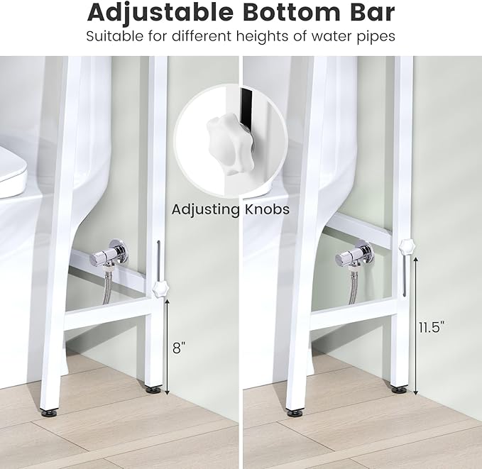 Nightcore Over-The-Toilet Storage, 3-Tier Freestanding Bathroom Organizer Shelf w/ 2 Hanging Hooks & Toilet Paper Holder, Multifunctional Metal Toilet Storage Rack for Bathroom Laundry (White)