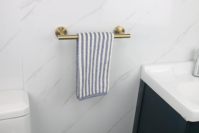 TocTen Bath Towel Bar - Thicken SUS304 Stainless Steel Bathroom Towel Holder, Towel Rod for Bathroom Heavy Duty Wall Mounted Towel Rack Hanger (12IN, Gold)