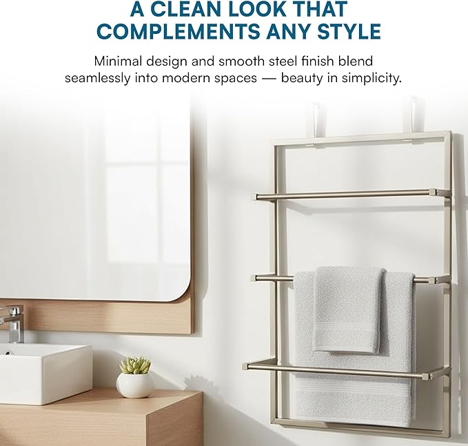 Honey-Can-Do Over-The-Door 3-Tier Towel Rack - Chrome Steel Bathroom & Closet Storage Organizer for Hanging Towels, Clothes, Robes