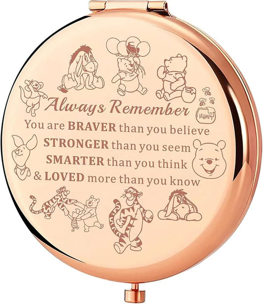 KEYCHIN Honey Bear Pocket Mirror Pig & Donkey & Tiger & Rabbit Fans Gifts You are Braver Stronger Smarter Than You Think Honey Bear Compact Makeup Mirror (Bear-RG)
