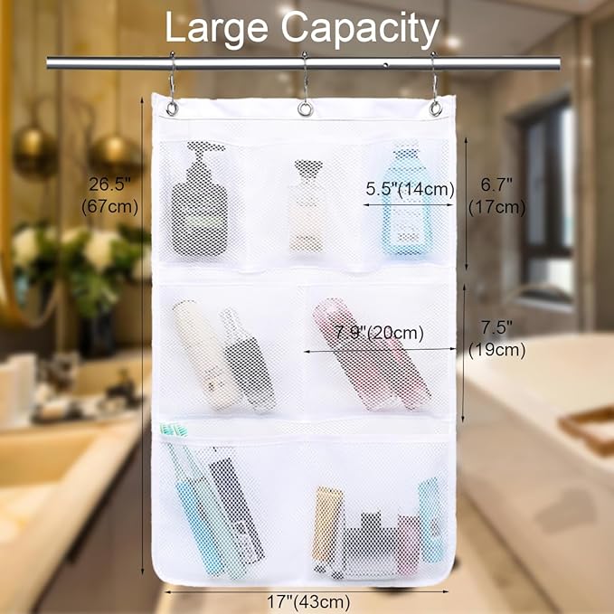 GYEUKHAM Hanging Mesh Shower Caddy for Bathroom - Quick Drying Portable Shower Organizer with Multiple Pockets for Soap,Shampoo and Cruise Ship Essentials Saving Bathroom Storage,White,2 Pack