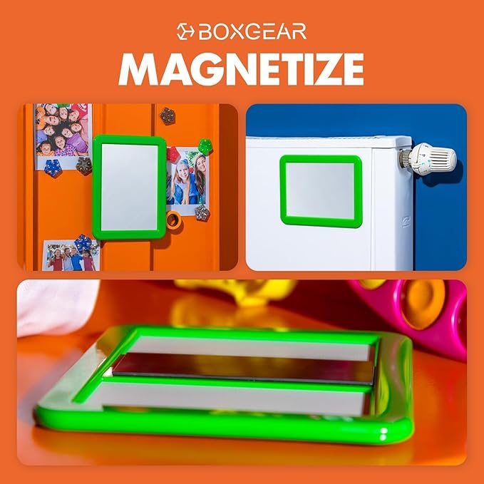 Boxgear Magnetic Locker Mirror, 5" x 7"- for School Locker, Bathroom, Household Refrigerator, Locker Accessory, Makeup Mirrors, Workshop Toolbox or Office Cabinet (Green)