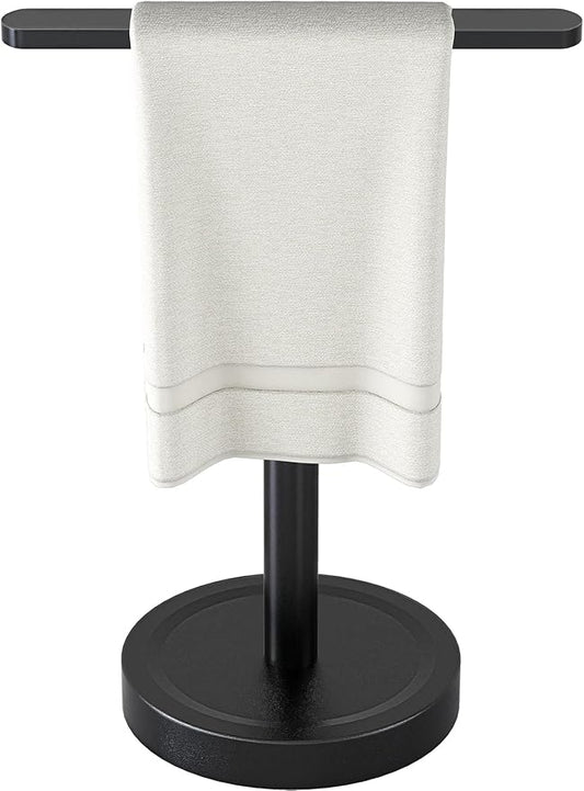 Heavy Duty Hand Towel Holder Stand, Stainless Steel Hand Towel Holder Rack for Bathroom Countertop, Weighted Base T-Shape Free Standing Towel Bar for Bathroom Kitchen Vanity Countertop, Matte Black