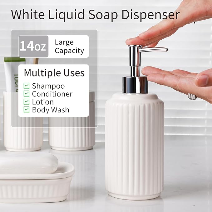 White Bathroom Accessory Set 5PCS, Ceramic Bathroom Accessories Set, Classic Design Bathroom Accessories Sets Complete, Home Apartment Modern Bathroom Decor Vanity Countertop, ANTIS'S HOME
