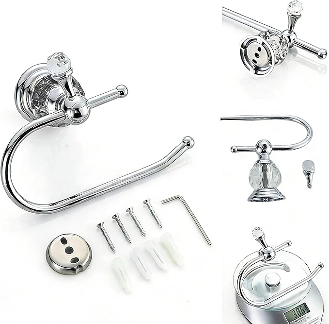 Crystal Bathroom Accessories,Chrome Towel Bar Set Adjustable,Polished Silver Toilet Paper Holder Towel Ring Coat Hooks Bathroom Hardware 4 Pieces Wall Mounted