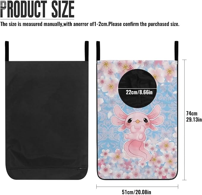 ZOUTAIRONG Cute Axolotl Hanging Laundry Hamper Saving Space Laundry Bag Pink Cherry Blossom Laundry Basket Over The Door Storage Bags for Bedroom Home Dirty Clothes Hampers Blue