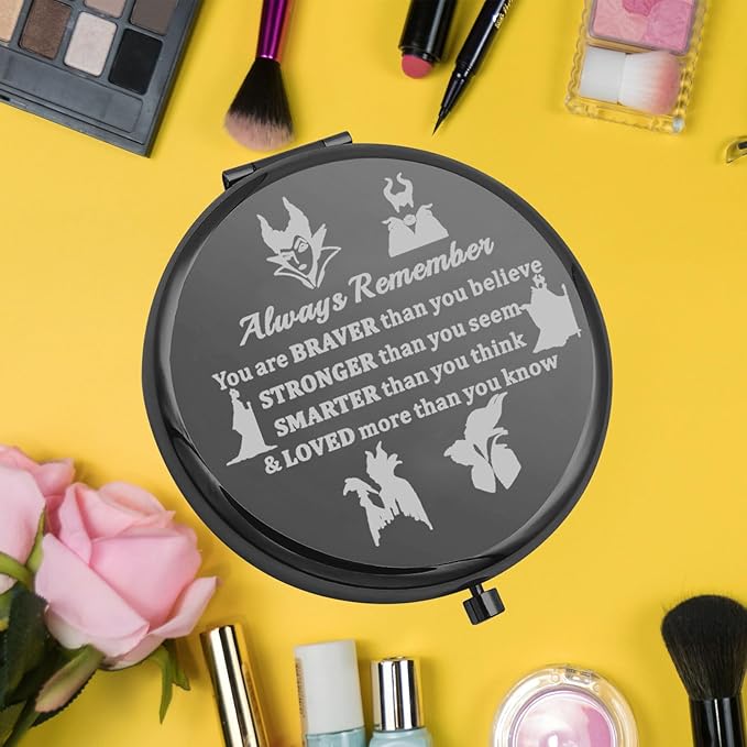 KEYCHIN Evil Queen Pocket Mirror Villain Movie Fans Gifts You are Braver Stronger Smarter Than You Think Compact Mirror for Women Girls Teenagers (Villain Always-BL)