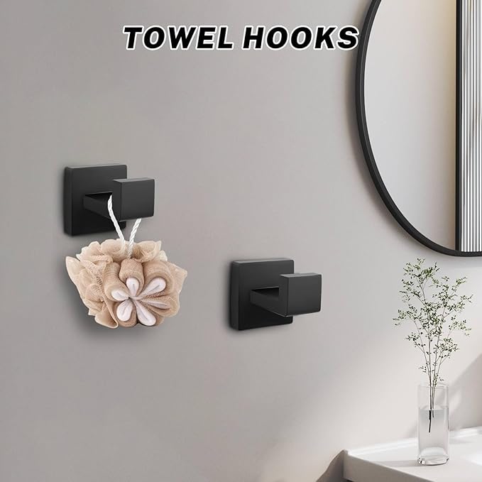 Matte Black Towel Bar Set 10-Pieces Bathroom Hardware Set,23.6 Inch Towel Bar Stainless Steel Wall-Mounted