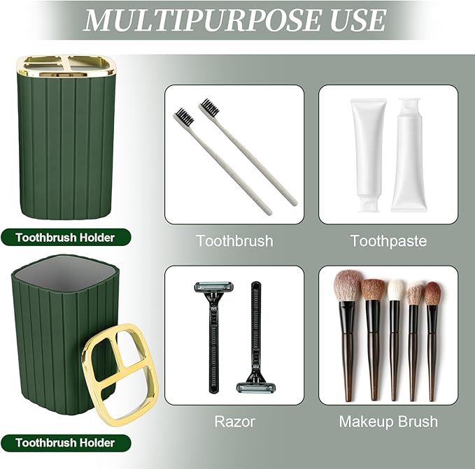 2PCS Bathroom Accessories Set, Dark Green Bathroom Accessories Include Soap Dispenser and Toothbrush Holder for Boho Bathroom Decor