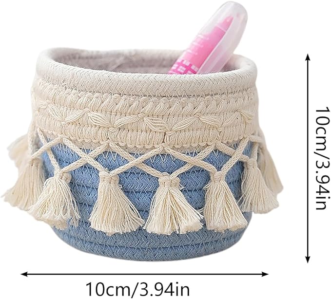MSUIINT Macrame Makeup Brush Holder Organizer, Brushes Mini Storage Basket, Hand Woven Cotton Rope Basket, Boho Decor Baskets for Comb Cosmetics Pen Pencil Container (C)