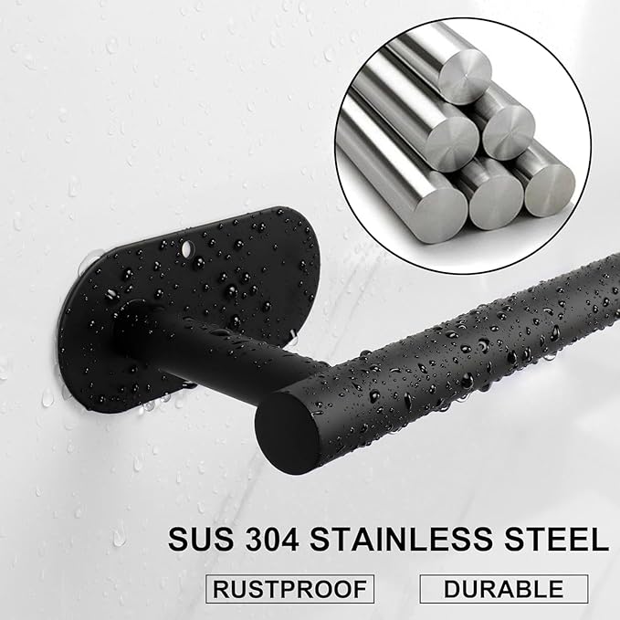 TocTen Self Adhesive Towel Bar, Stick Bath Towel Rack for Bathroom Adjustable 16-24", Stainless Steel Bathroom Towel Holder, No Drill Stick on Wall Towel Hangers for Bathroom, Kitchen (Matte Black)