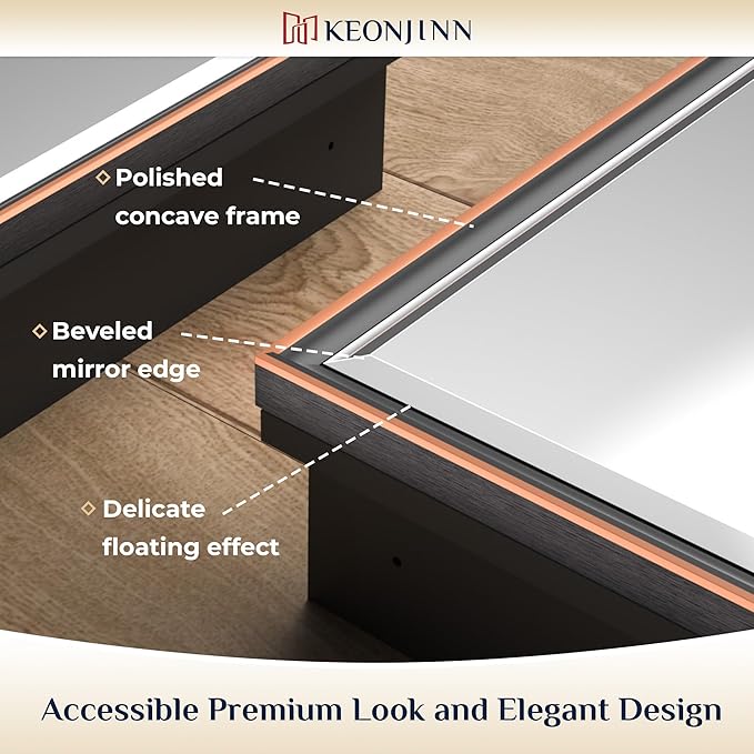 Keonjinn 16" x 24" Medicine Cabinets with Mirror for Bathroom, Oil Rubbed Bronze Recessed or Surface Wall-Mounted Aluminum Alloy Framed Beveled Mirror, Farmhouse Bathroom Mirror with Storage Cabinet