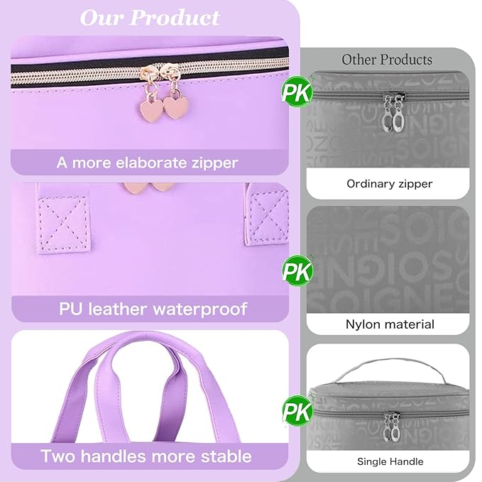 FCQQYWZ Nail polish Case, Nail Polish Organizer Bag and Nail Dryer Case Holds 30+ Bottles (15ml/0.5 fl.oz) and a Nail Lamp, Travel 2 Layer Nail Polish Storage with Sturdy Handles(Purple)