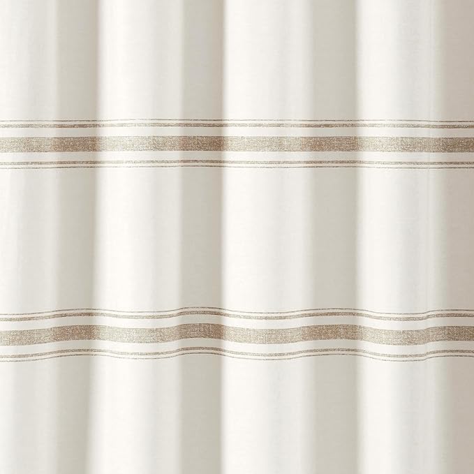 Lush Decor Farmhouse Stripe Cotton Shower Curtain, 72" W x 72" L, Neutral - Striped Bathroom Curtain - Fabric Shower Curtains - Farmhouse Bathroom Decor
