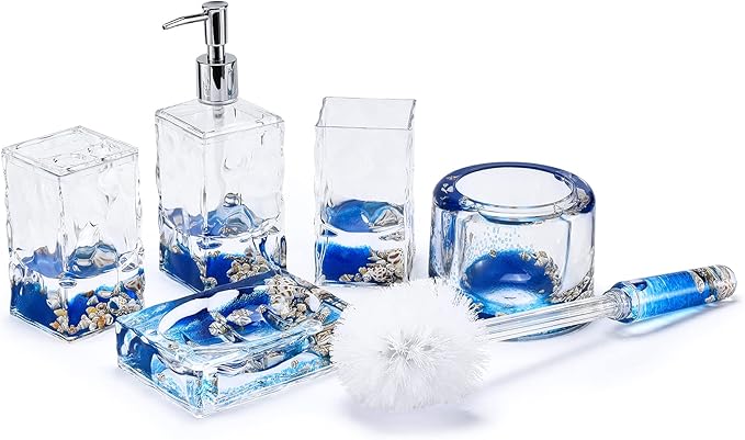 LOCCO DECOR 5 Piece Acrylic Liquid 3D Floating Motion Bathroom Vanity Accessory Set Shell