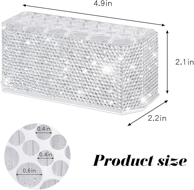 Yivaiks Bling Acrylic Makeup Eyeliner Lip Liner Holder Organizer with Glitter Rhinestone, 26 Spaces