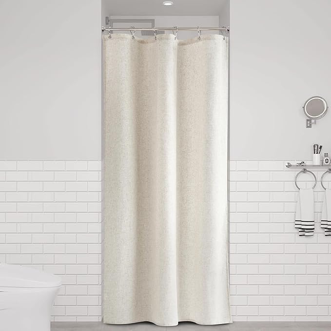 Naturoom 36 Inch Shower Curtain - Narrow Half Small Beige Linen Ultra Thick Fabric Shower Curtain Set with 6 Hooks, Natural Boho Farmhouse Rustic RV Camper Bath Curtains for Bathroom, Cream