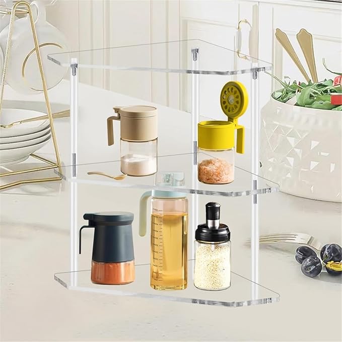 Space Saving 3 Tiers Corner Shelf Unit Efficient Storage Rack for Bathrooms Kitchens and Living Rooms Makeup Holder