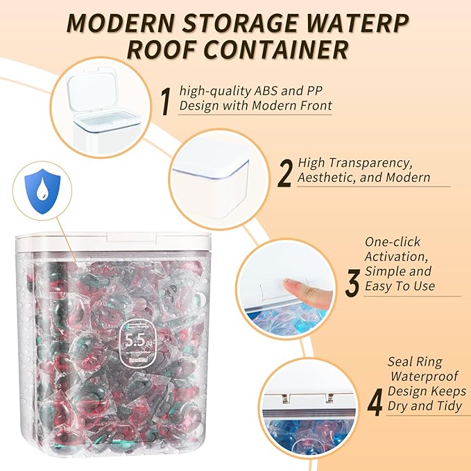 Large Capacity Container With Automatic Pop-Up Lid - Laundry Pods And Airtight Dishwasher Pod Holder, For Laundry Room Organization And Storage And Storage Of Dry Food, Packaged Food, Candy