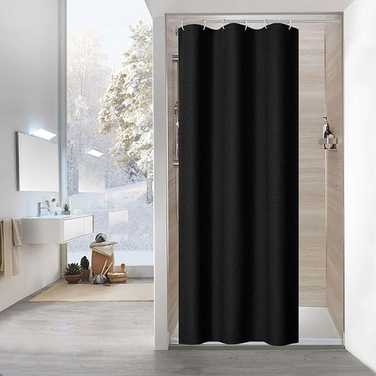 MitoVilla Black Waffle Small Stall Shower Curtain 36 x 72, Half Size Shower Curtain, Farmhouse Fabric Narrow Shower Curtains for Bathroom Decor, 36 inch Weighted Shower Curtain Set